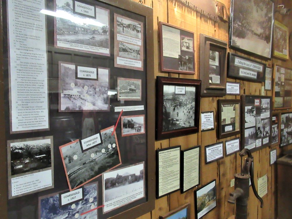 This is a photo of the Coarsegold wall that traces the history of the town